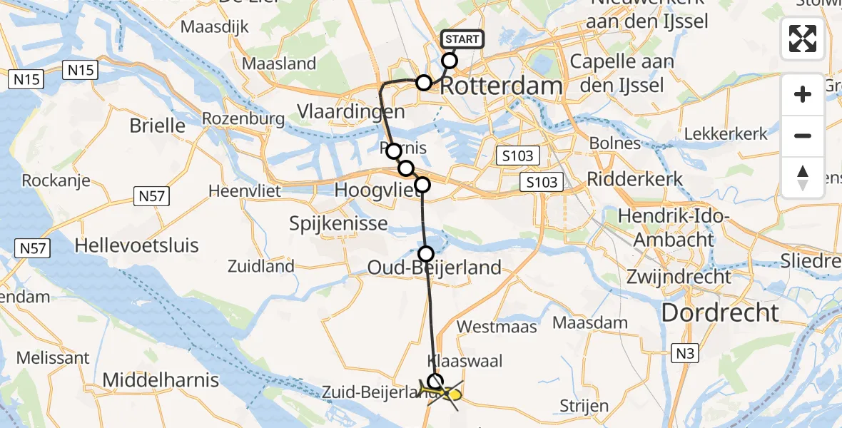 Routekaart van de vlucht: Lifeliner 2 naar Numansdorp, Brandenburgbaan