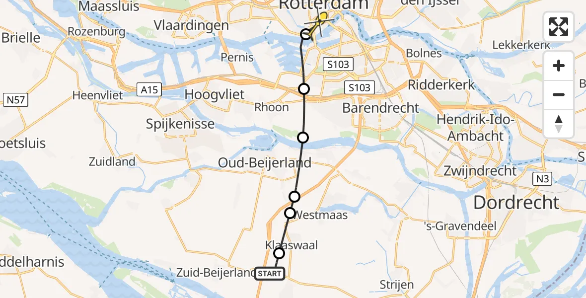 Routekaart van de vlucht: Lifeliner 2 naar Erasmus MC, Volgerlandseweg