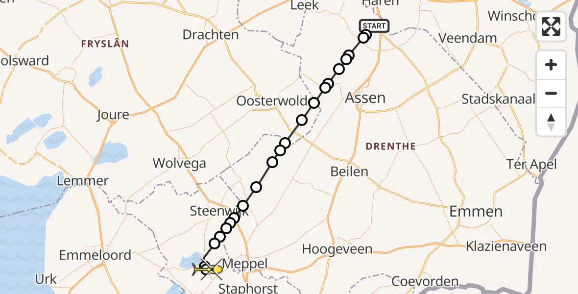 Routekaart van de vlucht: Lifeliner 4 naar Wanneperveen, Moespot