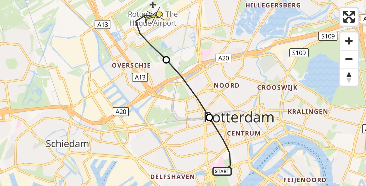 Routekaart van de vlucht: Lifeliner 2 naar Rotterdam The Hague Airport, Westersingel