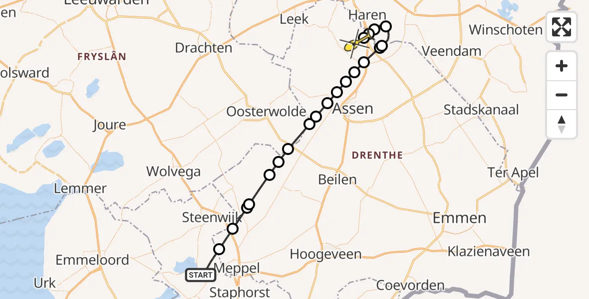 Routekaart van de vlucht: Lifeliner 4 naar Groningen Airport Eelde, Belterwijde