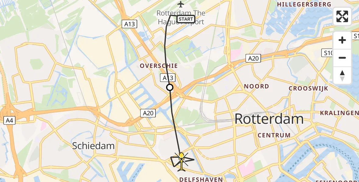 Routekaart van de vlucht: Lifeliner 2 naar Rotterdam, Peelpad