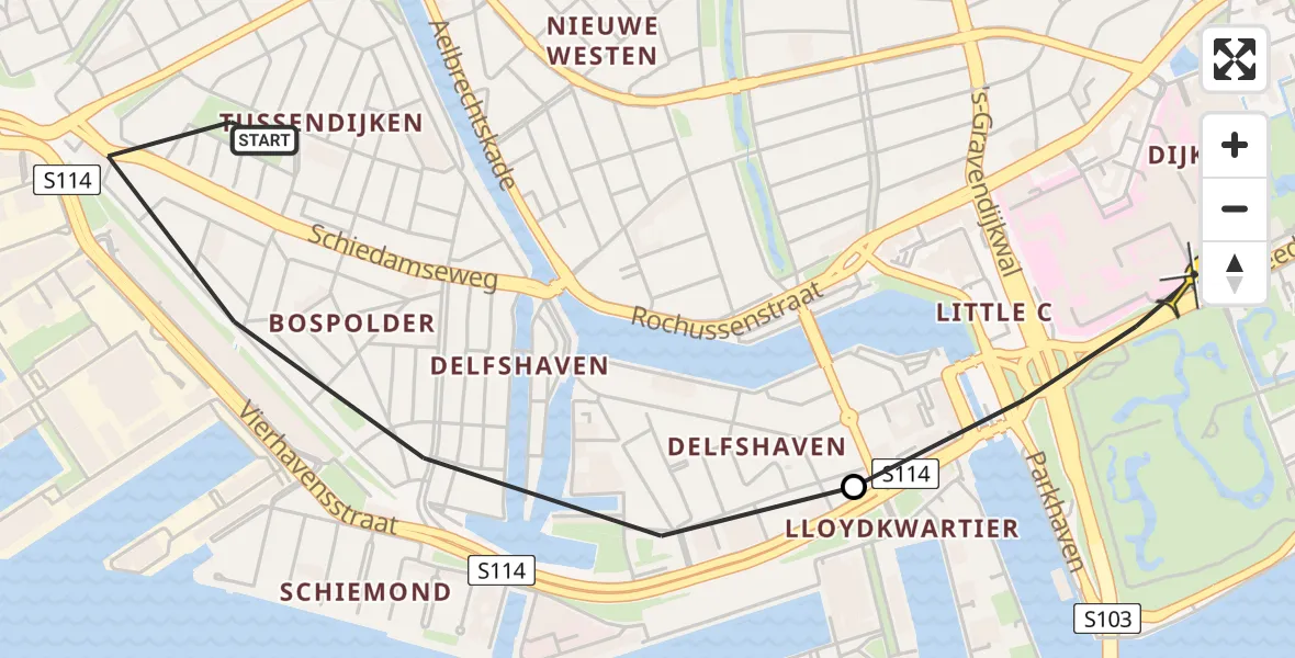 Routekaart van de vlucht: Lifeliner 2 naar Erasmus MC, Spanjaardstraat