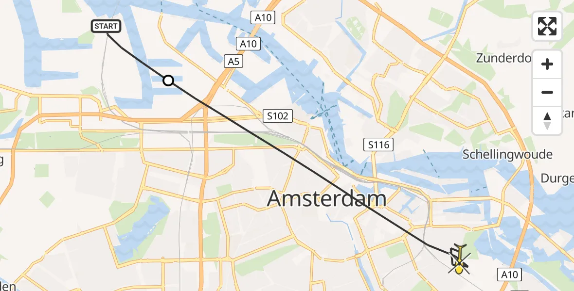 Routekaart van de vlucht: Lifeliner 1 naar Amsterdam, Westhaven