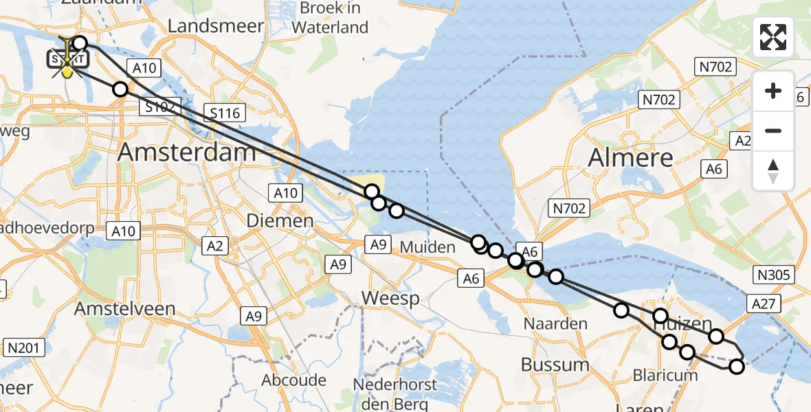 Routekaart van de vlucht: Lifeliner 1 naar Amsterdam Heliport, Gyroscoopweg