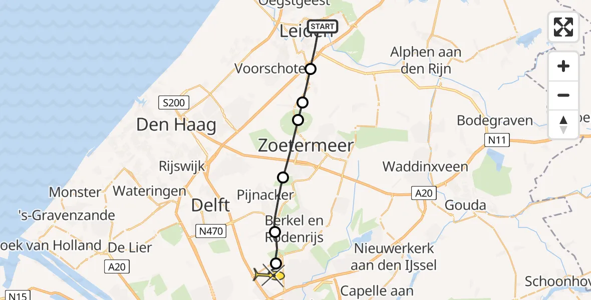 Routekaart van de vlucht: Lifeliner 2 naar Rotterdam The Hague Airport, Cobetstraat