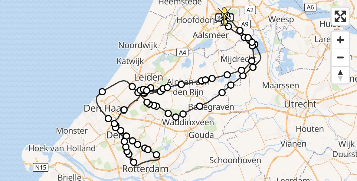 Routekaart van de vlucht: Politieheli naar Schiphol, Voltweg