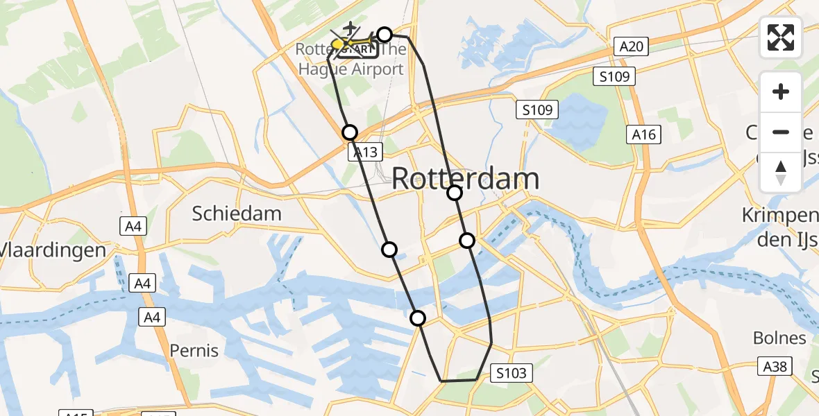 Routekaart van de vlucht: Lifeliner 2 naar Rotterdam The Hague Airport, Welschapstraat