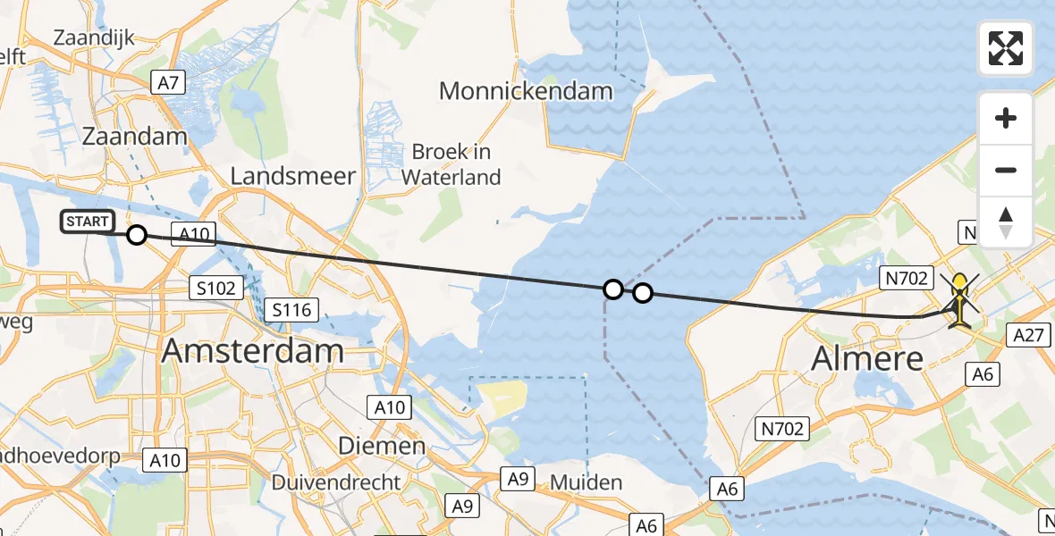 Routekaart van de vlucht: Lifeliner 1 naar Almere, Kompasweg