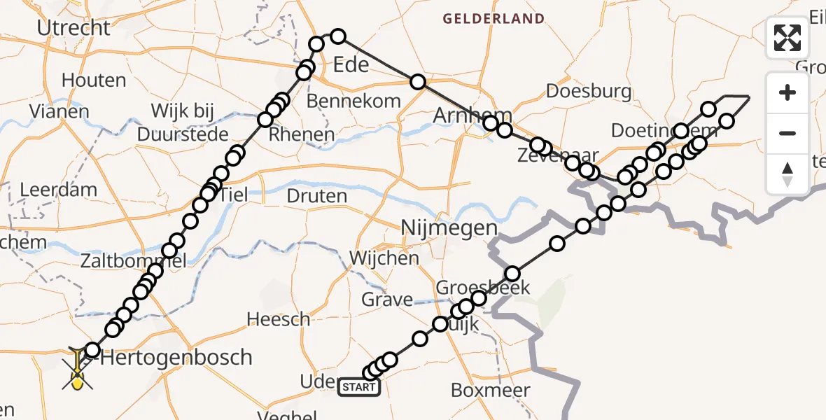 Routekaart van de vlucht: Lifeliner 3 naar Drunen, Zeelandsedijk