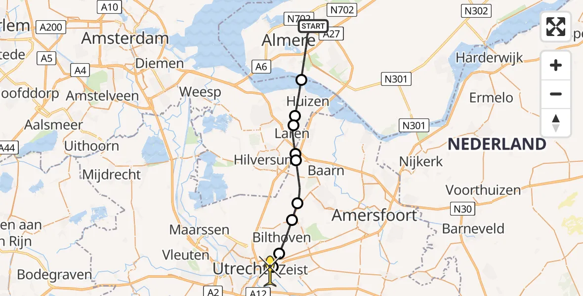 Routekaart van de vlucht: Lifeliner 1 naar Universitair Medisch Centrum Utrecht, Jan Voermanstraat