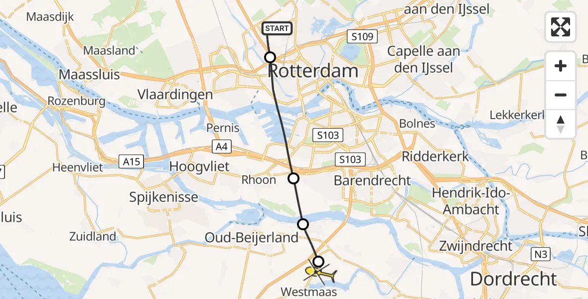 Routekaart van de vlucht: Lifeliner 2 naar Mijnsheerenland, Van der Duijn van Maasdamweg