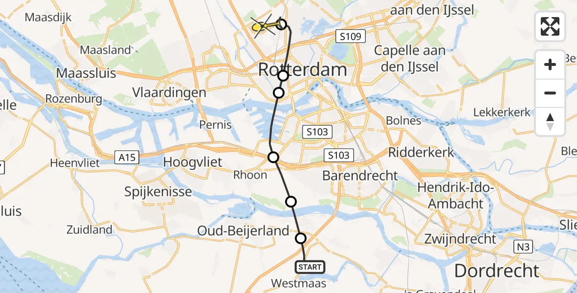 Routekaart van de vlucht: Lifeliner 2 naar Rotterdam The Hague Airport, Maasweg