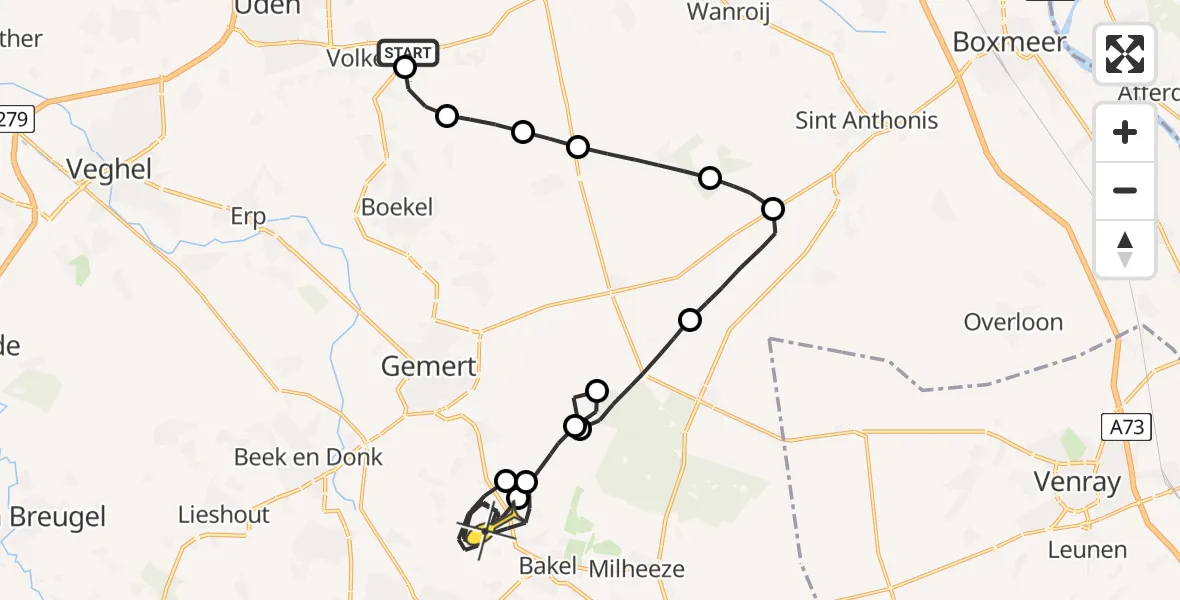 Routekaart van de vlucht: Politieheli naar Bakel, Schuttersweg