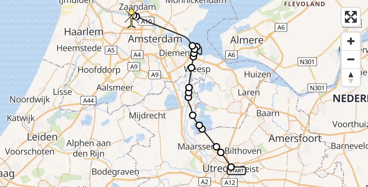 Routekaart van de vlucht: Lifeliner 1 naar Amsterdam Heliport, Leuvenlaan