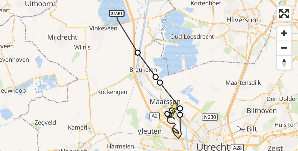 Routekaart van de vlucht: Politieheli naar Maarssen, Ter Aaseweg