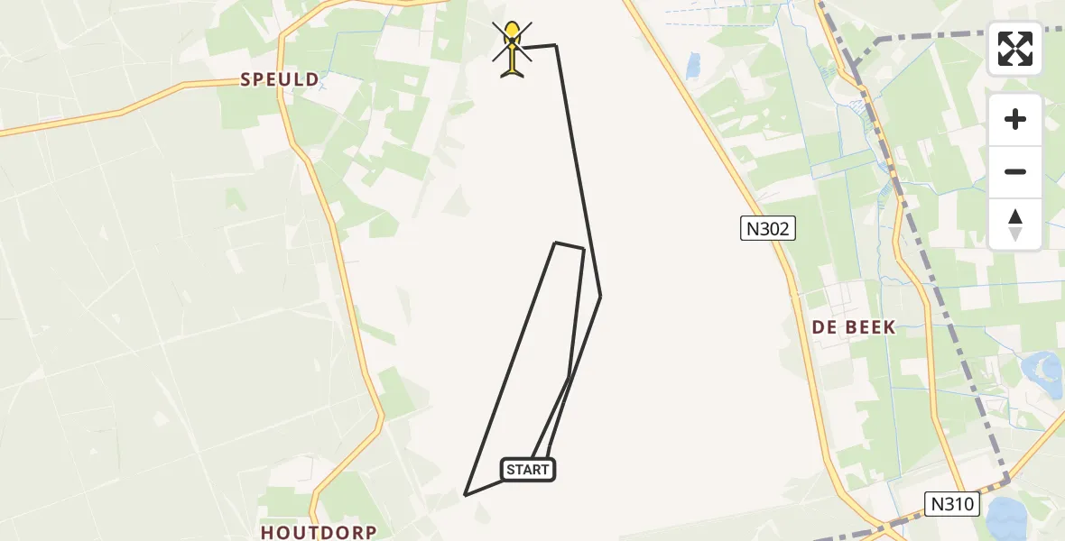 Routekaart van de vlucht: Politiehelikopter naar Ermelo, Speulderveld