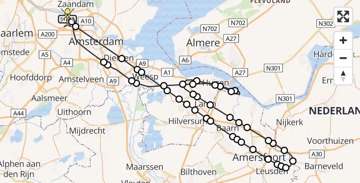 Routekaart van de vlucht: Lifeliner 1 naar Amsterdam Heliport, Westhaven