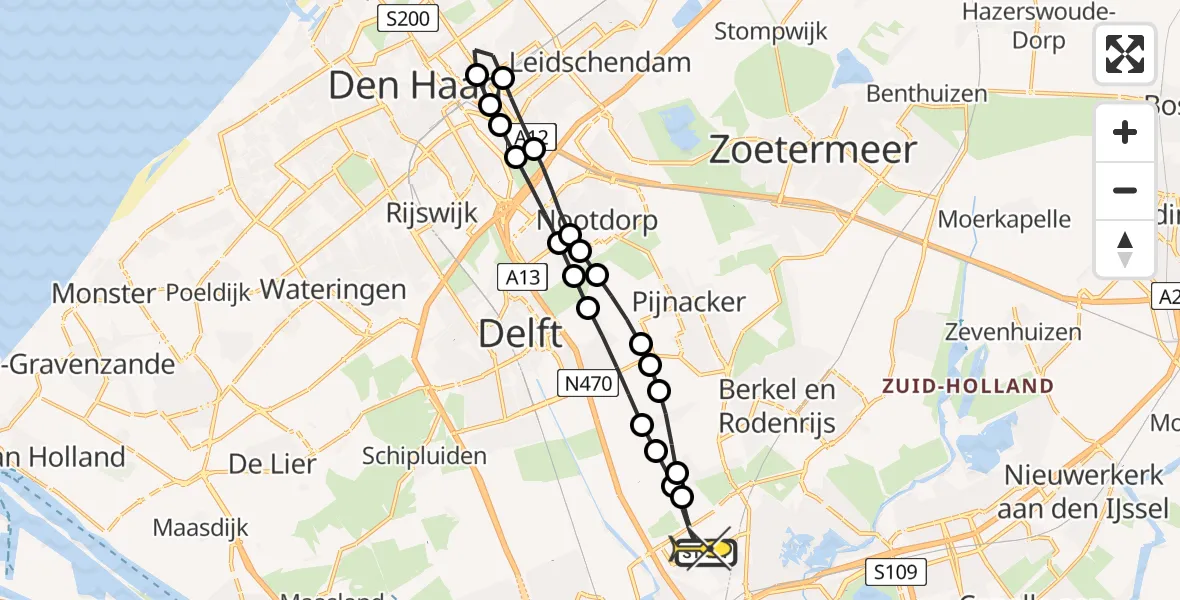 Routekaart van de vlucht: Lifeliner 2 naar Rotterdam The Hague Airport, Schieveense polder