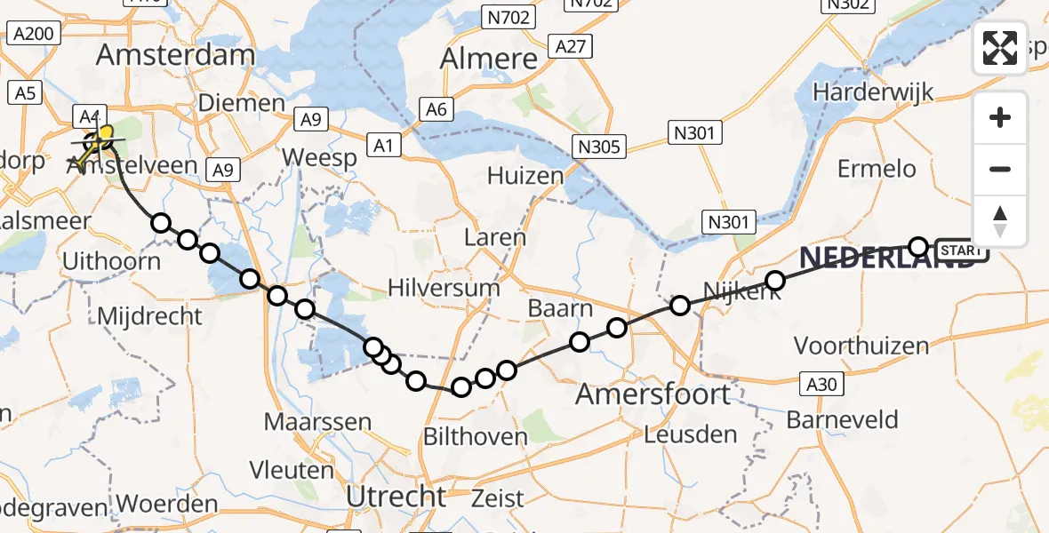 Routekaart van de vlucht: Politieheli naar Schiphol, Laak