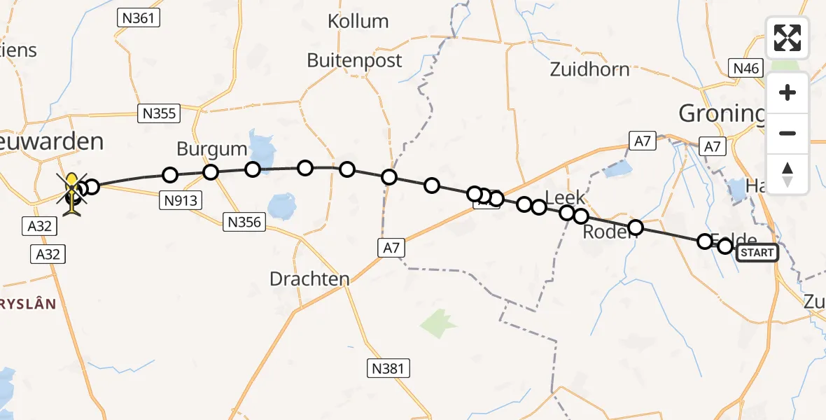 Routekaart van de vlucht: Lifeliner 4 naar Wirdum, Hoofdweg