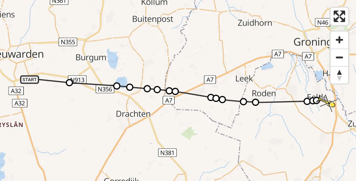 Routekaart van de vlucht: Lifeliner 4 naar Groningen Airport Eelde, Dongfeart