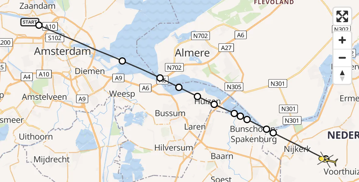 Routekaart van de vlucht: Lifeliner 1 naar Putten, Octaanweg