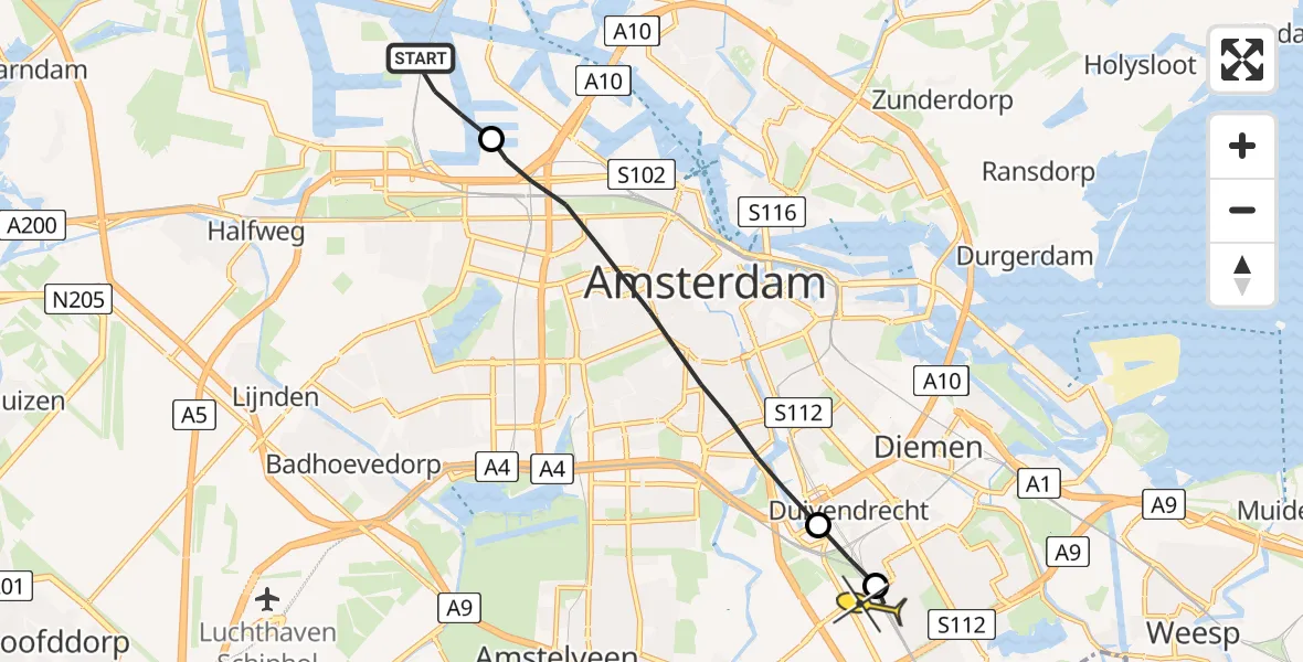 Routekaart van de vlucht: Lifeliner 1 naar Amsterdam, Westhaven