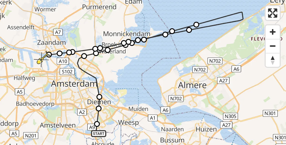 Routekaart van de vlucht: Lifeliner 1 naar Amsterdam Heliport, Meibergdreef