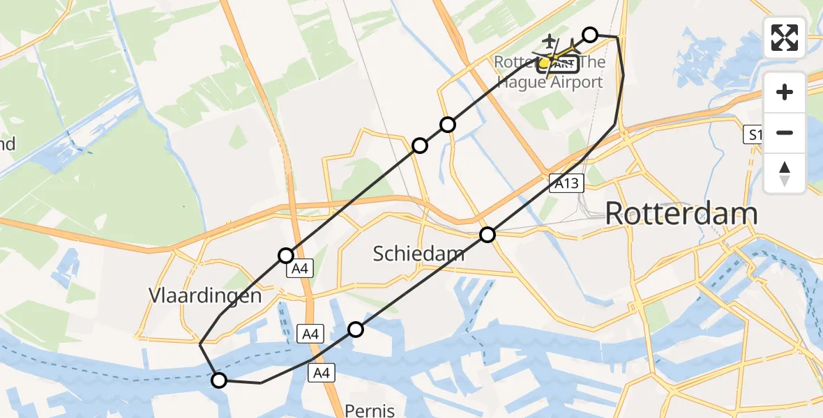 Routekaart van de vlucht: Lifeliner 2 naar Rotterdam The Hague Airport, Vliegveldweg