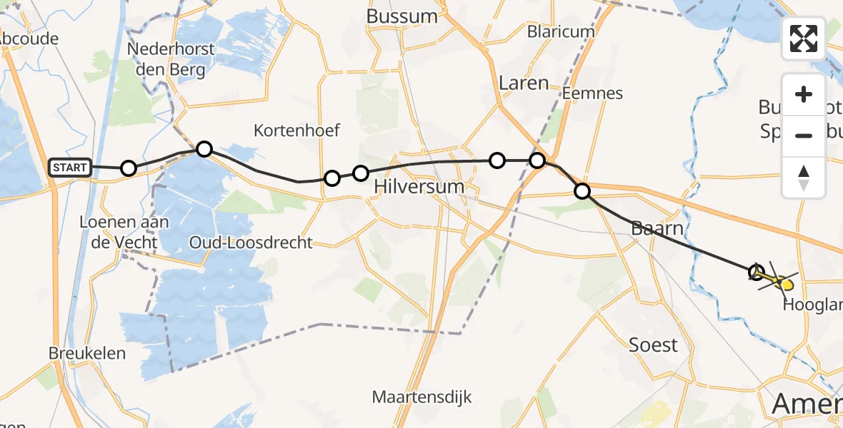 Routekaart van de vlucht: Politieheli naar Hoogland, Spoorlaan