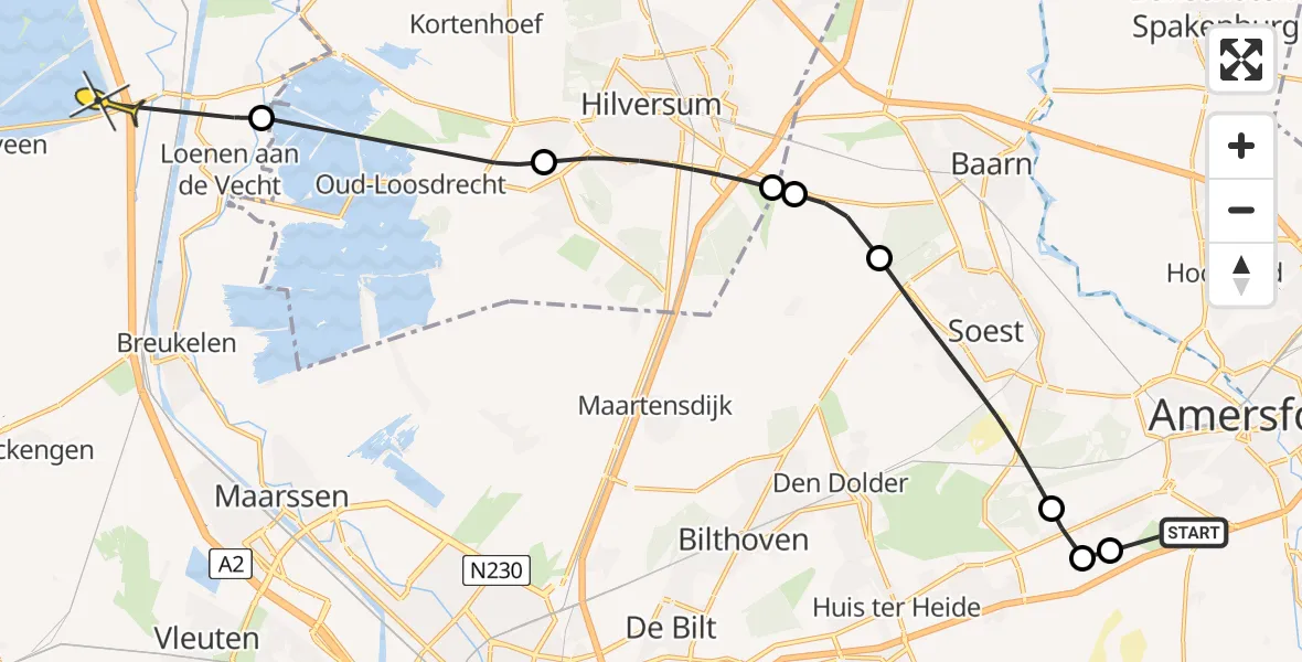 Routekaart van de vlucht: Politieheli naar Vinkeveen, Oude Kamp