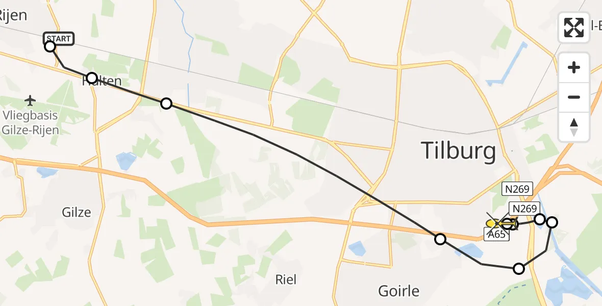 Routekaart van de vlucht: Lifeliner 2 naar Tilburg, Broekdijk