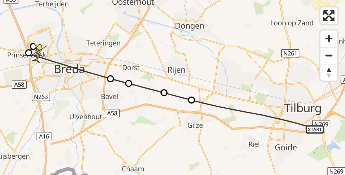 Routekaart van de vlucht: Lifeliner 2 naar Breda, Warmoesstraat