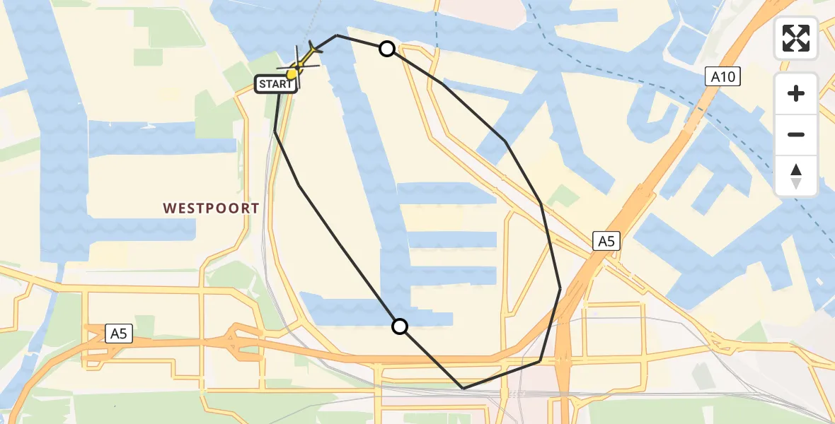 Routekaart van de vlucht: Lifeliner 1 naar Amsterdam Heliport, Maltaweg