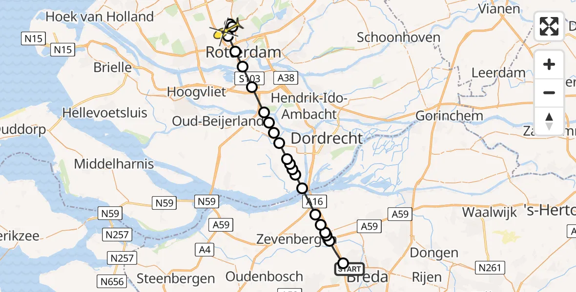 Routekaart van de vlucht: Lifeliner 2 naar Rotterdam The Hague Airport, Otterdijk