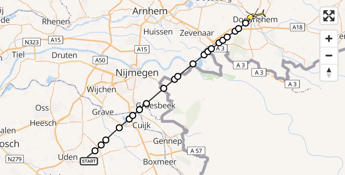 Routekaart van de vlucht: Lifeliner 3 naar Doetinchem, Zeelandsedijk