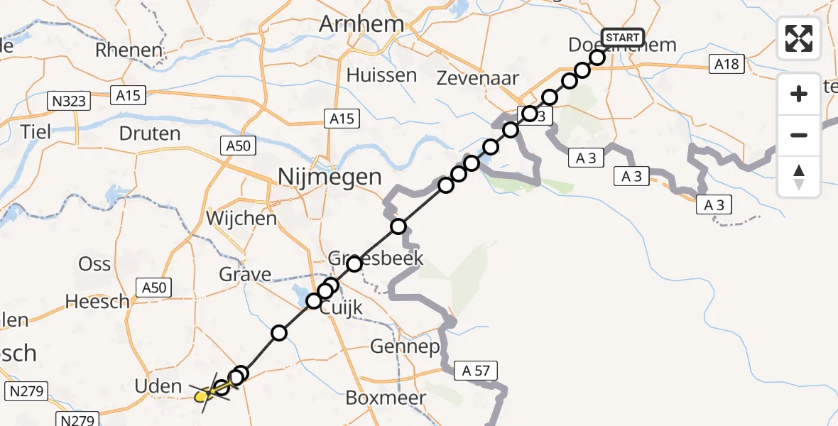 Routekaart van de vlucht: Lifeliner 3 naar Vliegbasis Volkel, Stokhorstweg