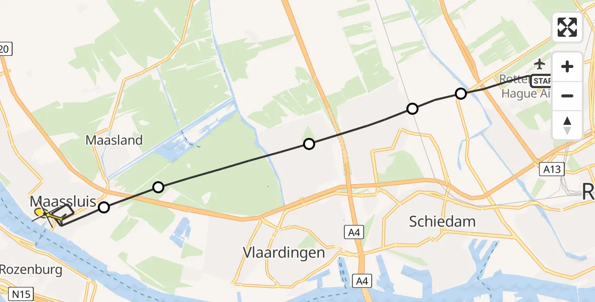 Routekaart van de vlucht: Lifeliner 2 naar Maassluis, Parallelstraat-Westzijde