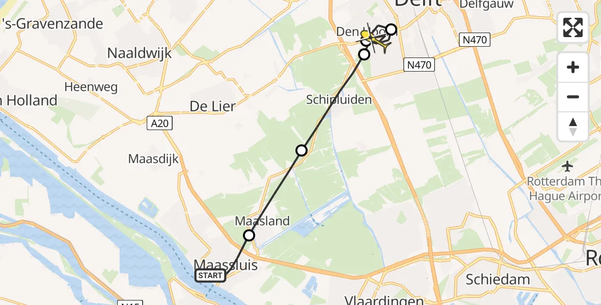 Routekaart van de vlucht: Lifeliner 2 naar Delft, Damplein