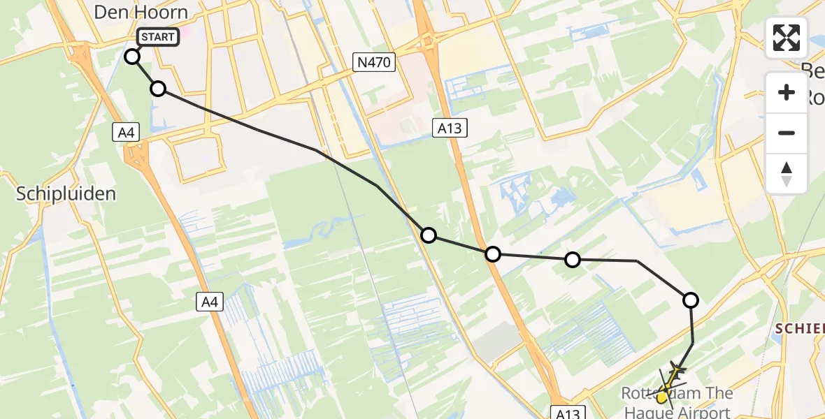 Routekaart van de vlucht: Lifeliner 2 naar Rotterdam The Hague Airport, Van Rijslaan