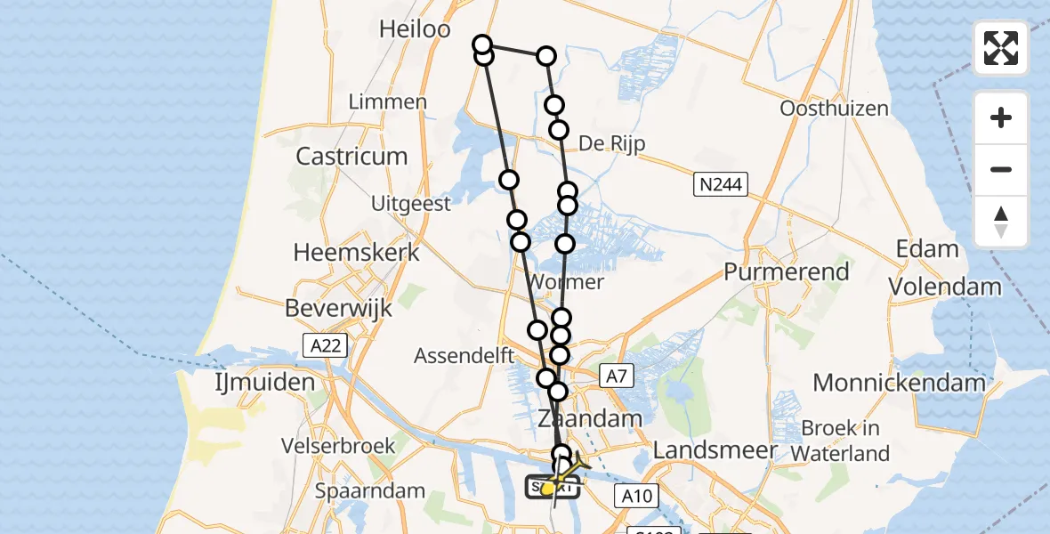 Routekaart van de vlucht: Lifeliner 1 naar Amsterdam Heliport, Elbaweg