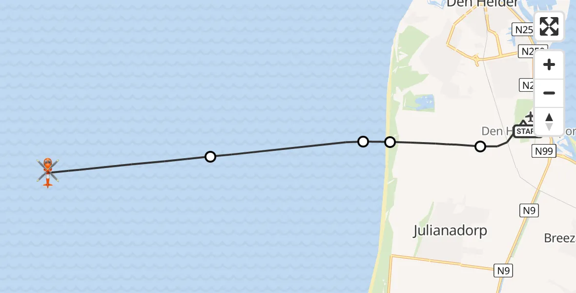 Vluchtroute Kustwachthelikopter Vliegveld De Kooy - , 25 augustus 2024, 08:00