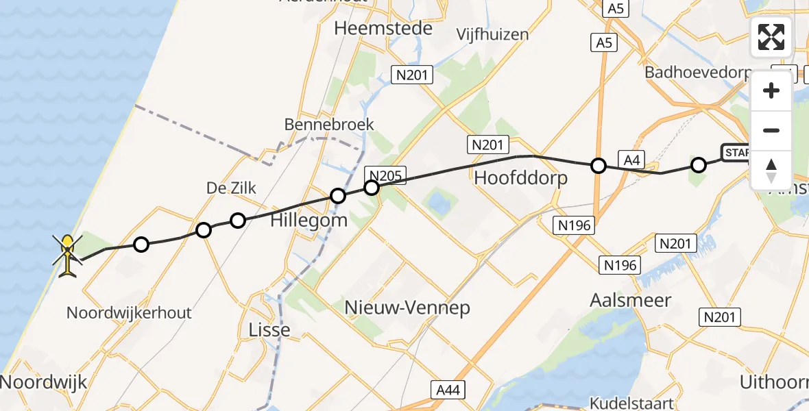 Routekaart van de vlucht: Politiehelikopter naar Noordwijk, Retourbaan