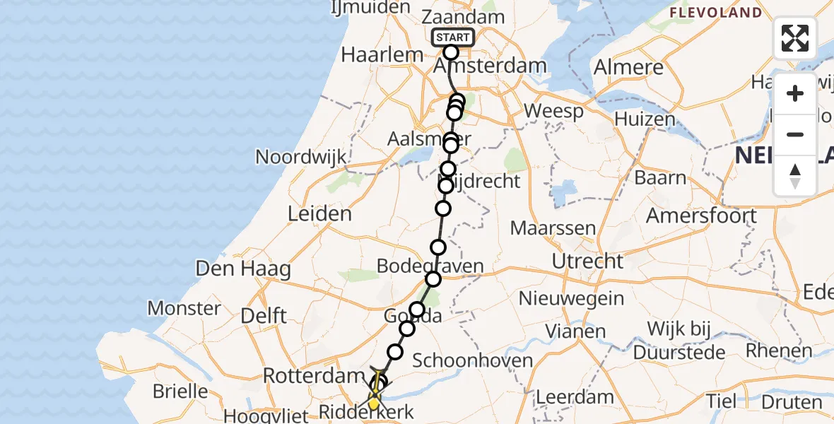 Routekaart van de vlucht: Lifeliner 1 naar Krimpen aan de Lek, Nieuw-Zeelandweg