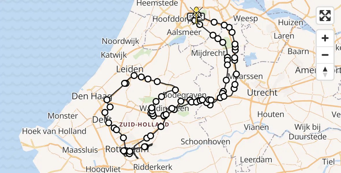 Routekaart van de vlucht: Politieheli naar Schiphol, Amsterdam-Bataviaweg