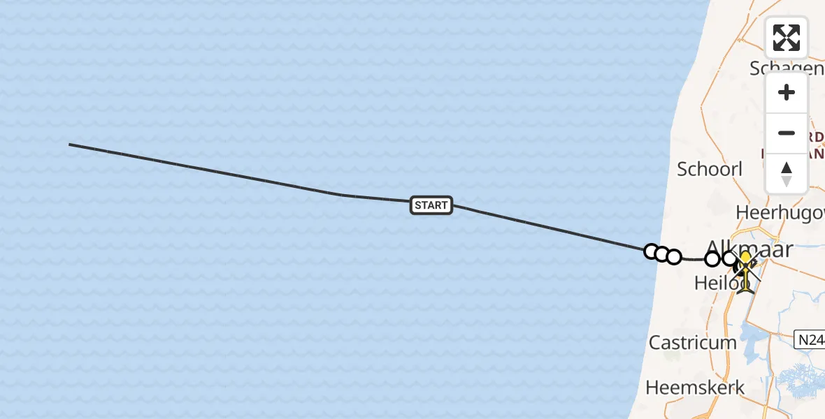 Routekaart van de vlucht: Kustwachthelikopter naar Alkmaar, Parelweg