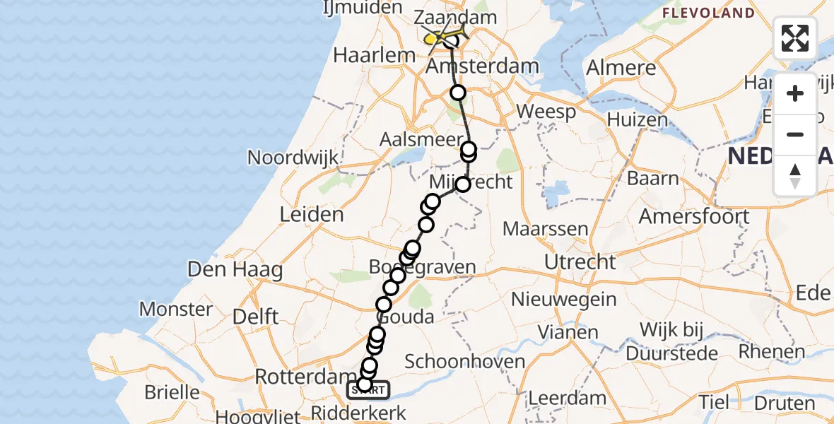 Routekaart van de vlucht: Lifeliner 1 naar Amsterdam Heliport, Vijverlaan