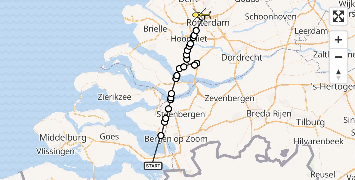 Routekaart van de vlucht: Lifeliner 2 naar Rotterdam The Hague Airport, Korenweg