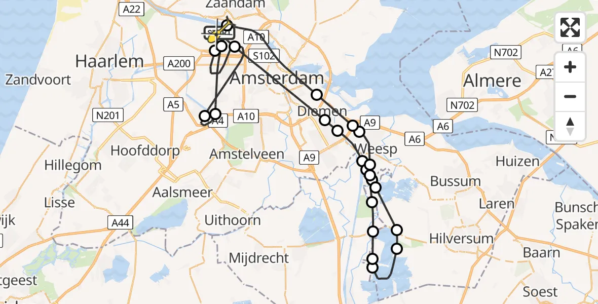 Routekaart van de vlucht: Lifeliner 1 naar Amsterdam Heliport, Nieuw-Zeelandweg